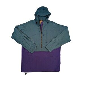 REI Vintage Mens Windbreaker Large Anorak Hooded Bill Pullover Jacket Purple